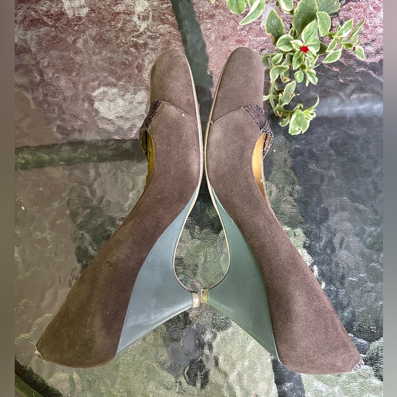 Poetic licence | brown suede wedge heels with golden snakeskin details | sz 6.5 - Picture 6 of 12